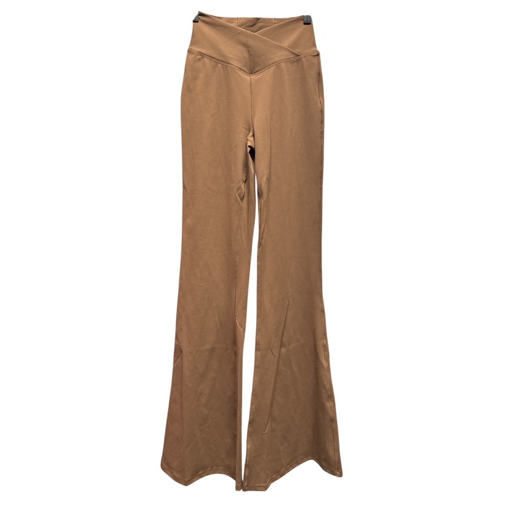 Halara‎ Flex DayStretch Casual Work Pants Brown Mid Rise Wide Side Zipper XS NWT